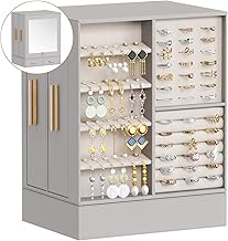 Lifewit Jewelry Box 360° Rotating, Large Adjustable Angle Mirror, Jewelry Storage Case with 6 Drawers, Open Design, Jewelry Organizer for Ring Necklace Earring Bracelet, Great Gift, Light Gray