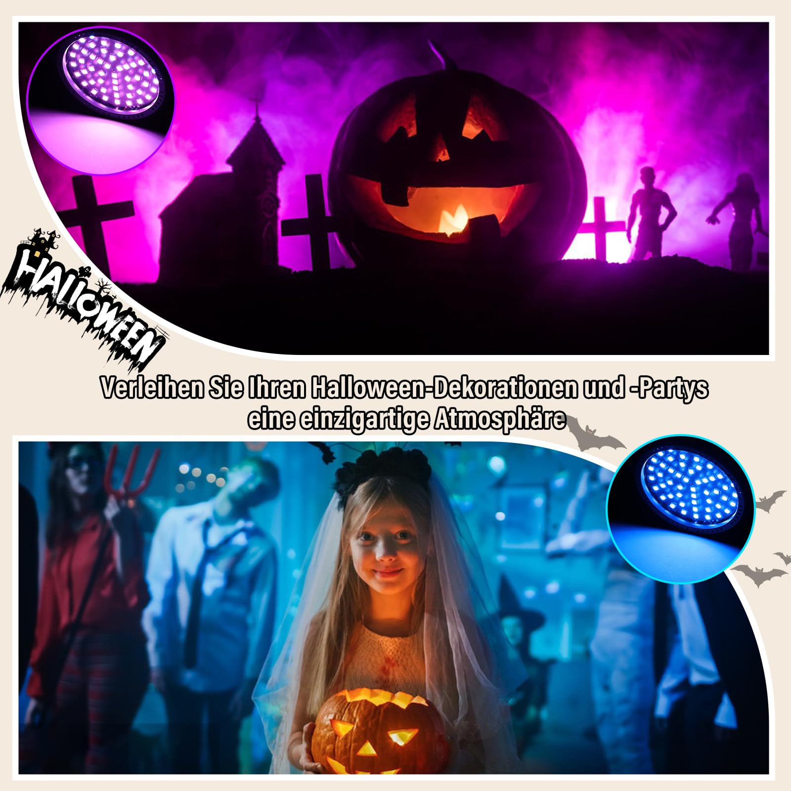 Telbum Stroboskop, Halloween Mini Stroboskop Blitzer für Parteien, Superhelle 54 RGB LED Strobe Lights mit Fernbedienung, Sound Aktiviert, Speed Control Blinkendes Licht für Raum DJ Bühne Partei 1Pack