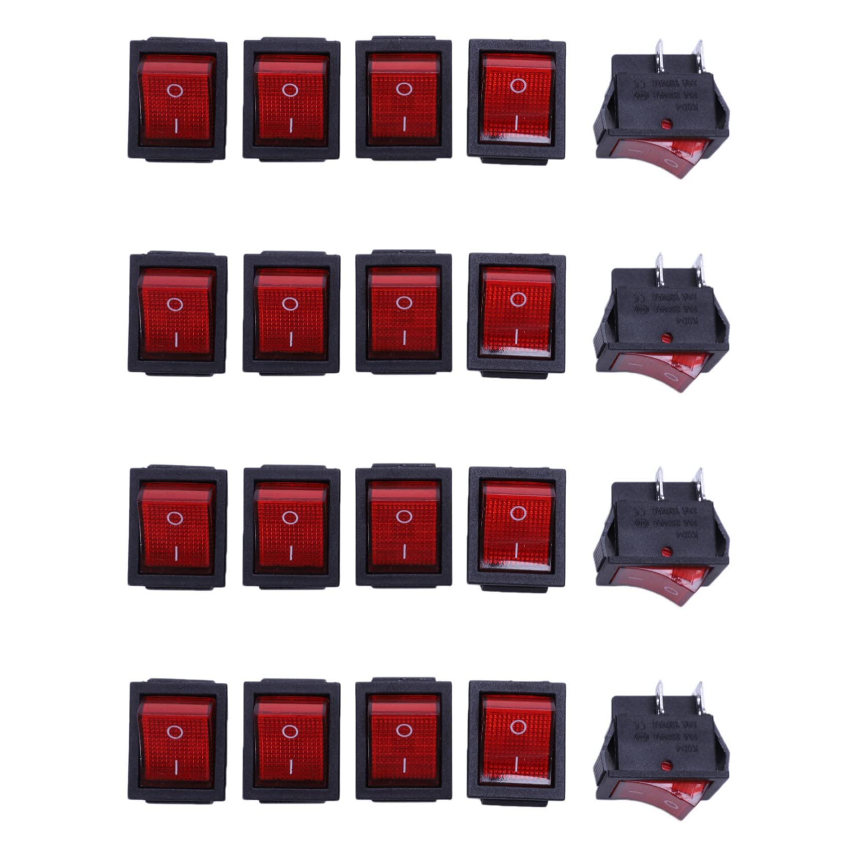 Jnchdghwa 20 x Red Illuminated Light On/Off DPST Boat Rocker Switch 16A/250V 20A/125V AC