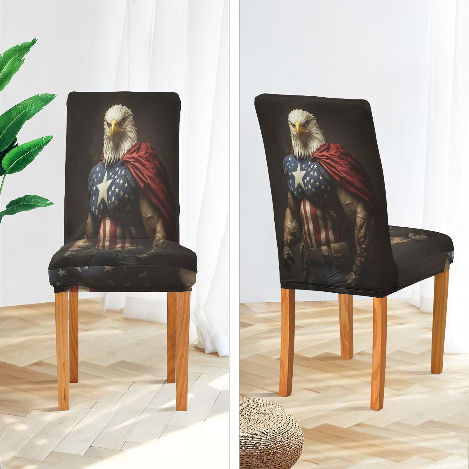 ALAZA Chair Covers for Dining Room, The Eagles with American Flag Us Flag Stretch Chair Cover Sets Chair Protector Removable Washable for Ktichen Restaurant Hotel