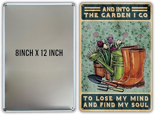 Miniatura 2 de Divertido letrero de metal para pared, diseño retro con texto en inglés "Into the Garden I Go to Lose My Mind" para regalos de decoración del hogar
