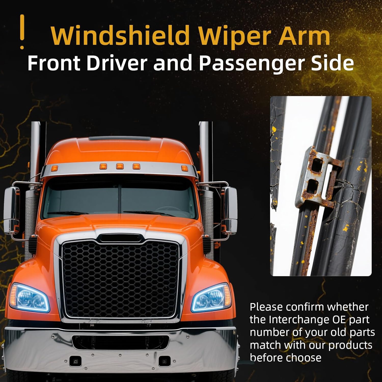 1Pair Windshield Wiper Arm, Front Driver and Passenger Side, for Kenworth T800 W900 T600 T600A 2007-2020 OE#R23-1035-22, R23-1035-23