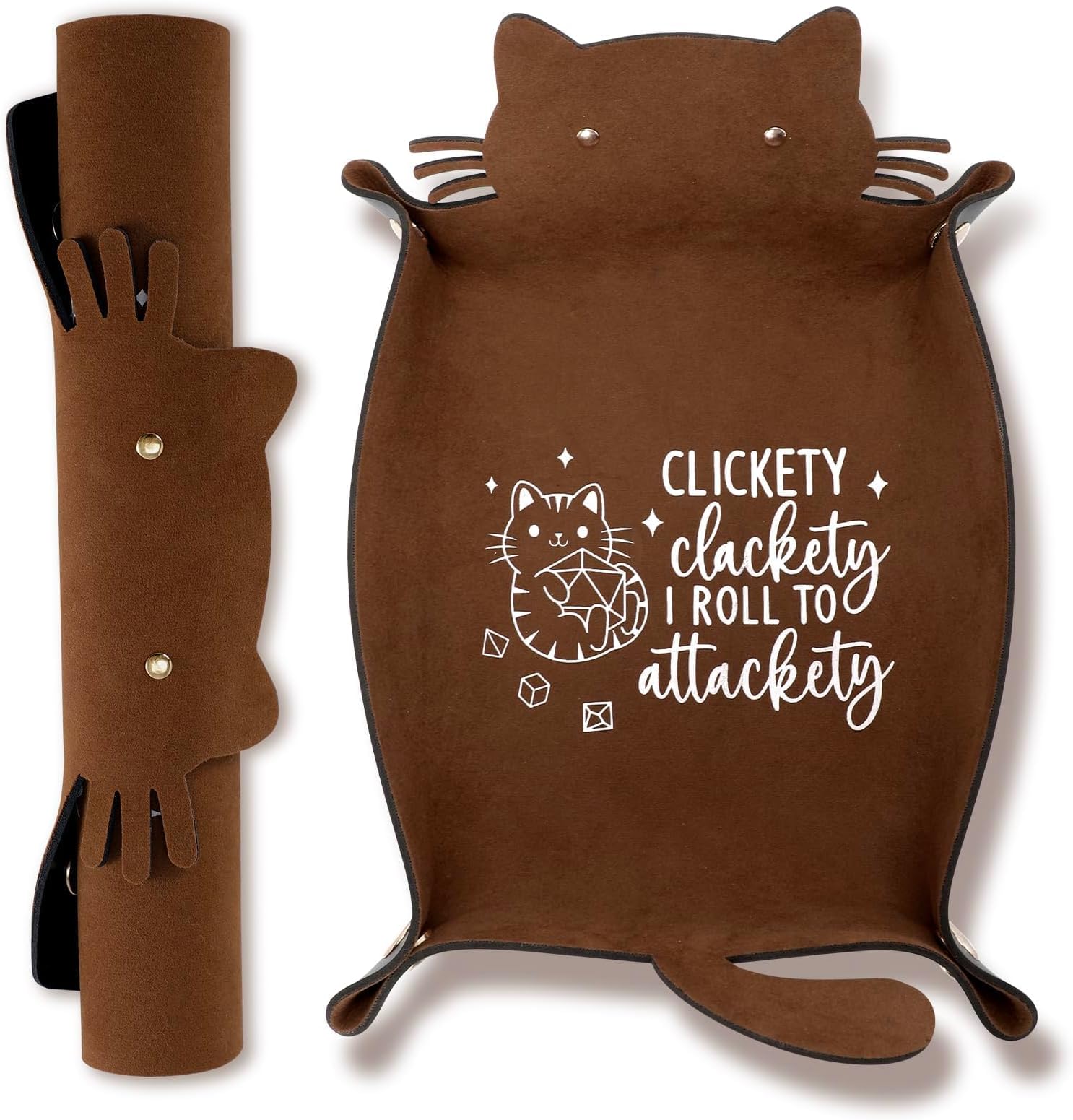 ICoDeesse Cat Dice Rolling Tray Novelty Folding Leather Dice Holder Portable Dice Storage Accessories Decorative Desk Organizer Funny Gift for DND RPG Game Players
