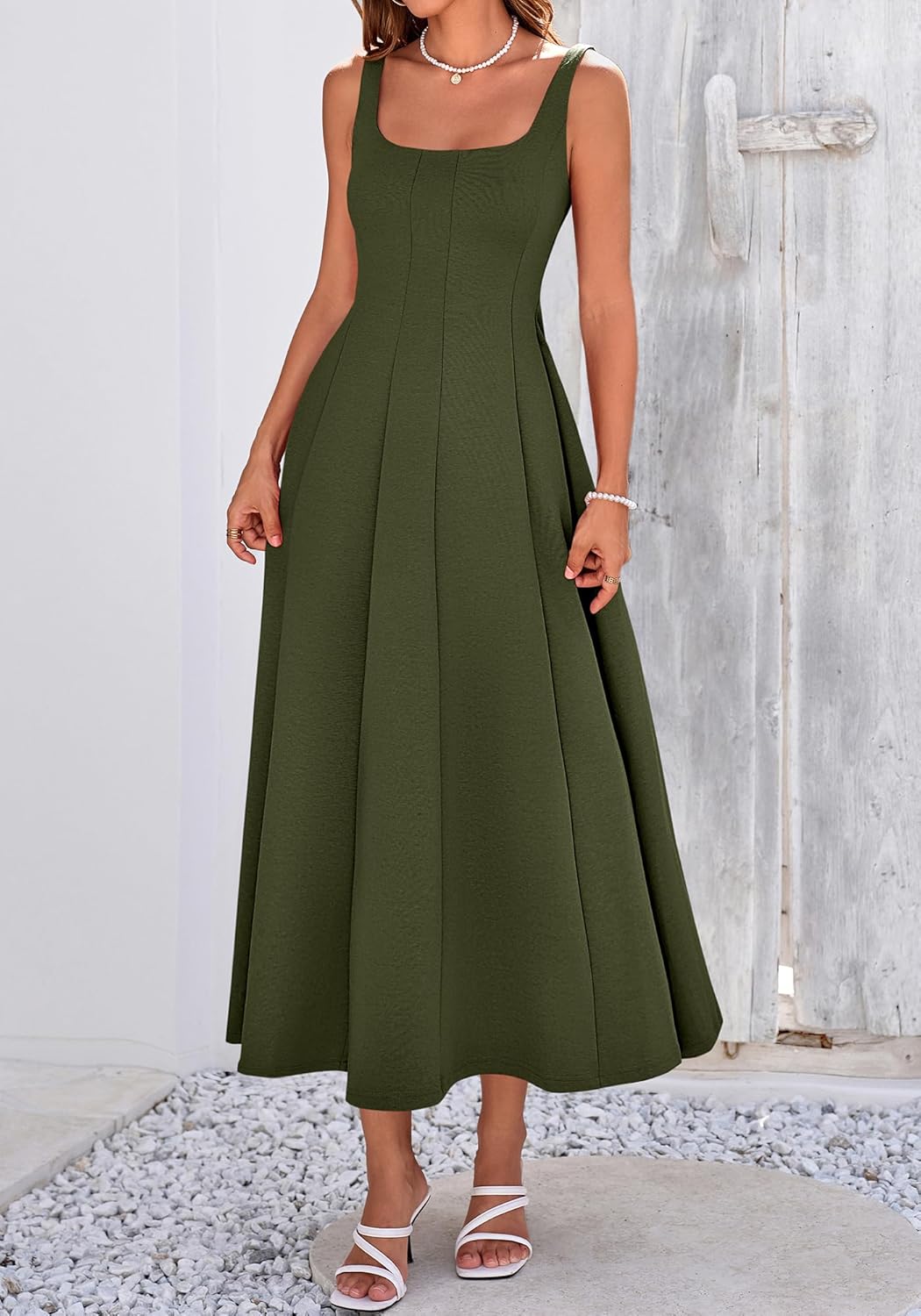 BTFBM Women Elegant Wedding Guest Dress Summer Square Neck Sleeveless Flowy A Line Formal Cocktail Party Maxi Dresses - Image 2