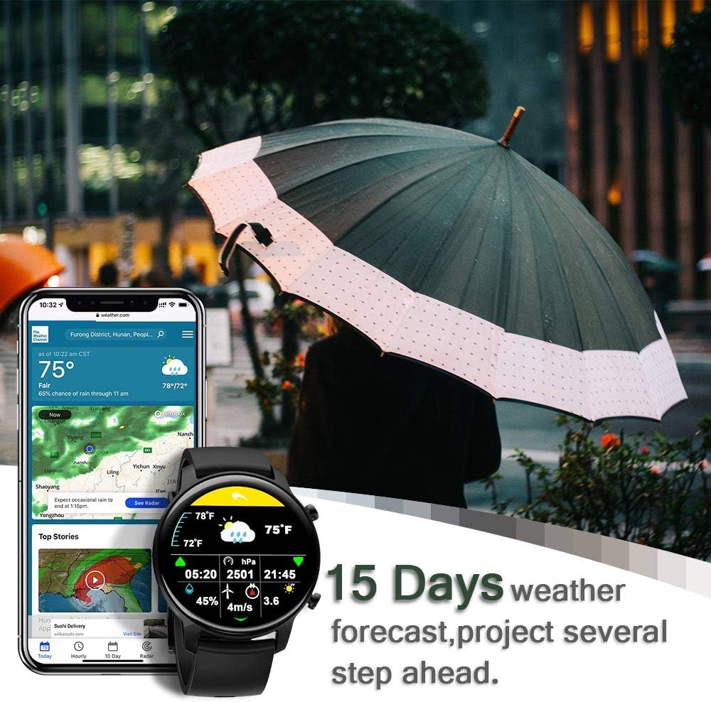 Lowest Price Smart Watch for Women Men,Tinwoo 46mm Support QI Wireless Charging,Activity Tracker with Heart Rate Monitor,5ATM Waterproof Pedometer Smartwatch Sleep Monitor for iPhone and Android(22mm Band Black)