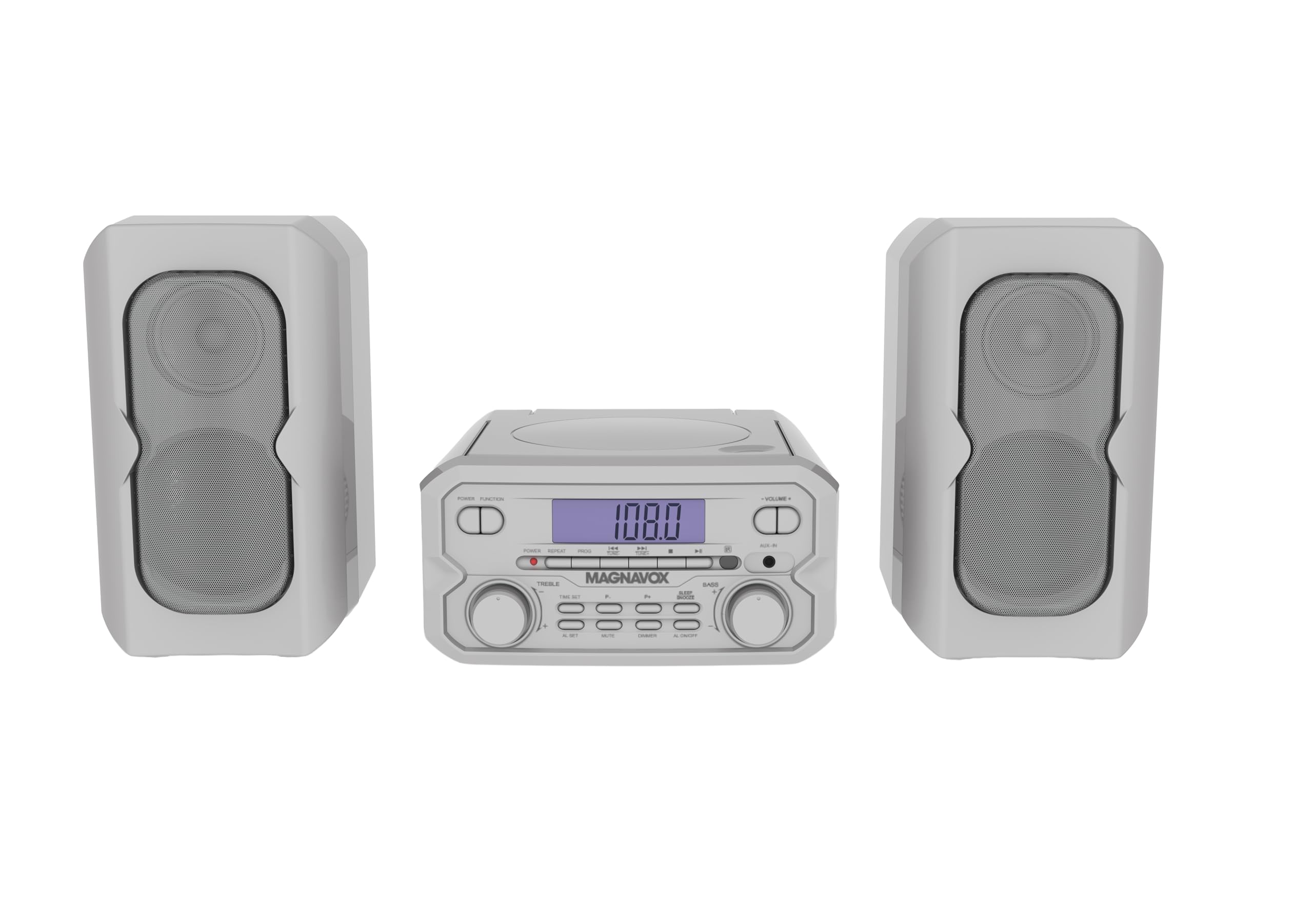 Magnavox 3-Piece Compact CD Shelf System with Digital FM Stereo Radio, Bluetooth Wireless Technology, and Remote Control in Silver | LCD Display | AUX Port Compatible