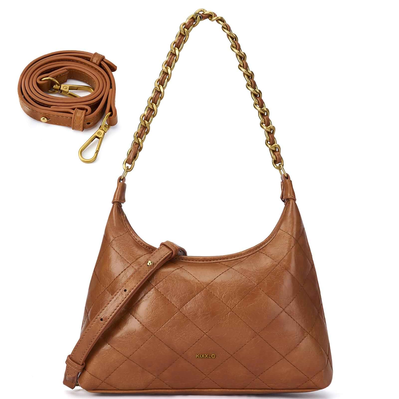 KIXXLO Vegan Leather Crescent Shoulder Bag, Small Cute Purses for Women, Crossbody Vintage Hobo Handbag