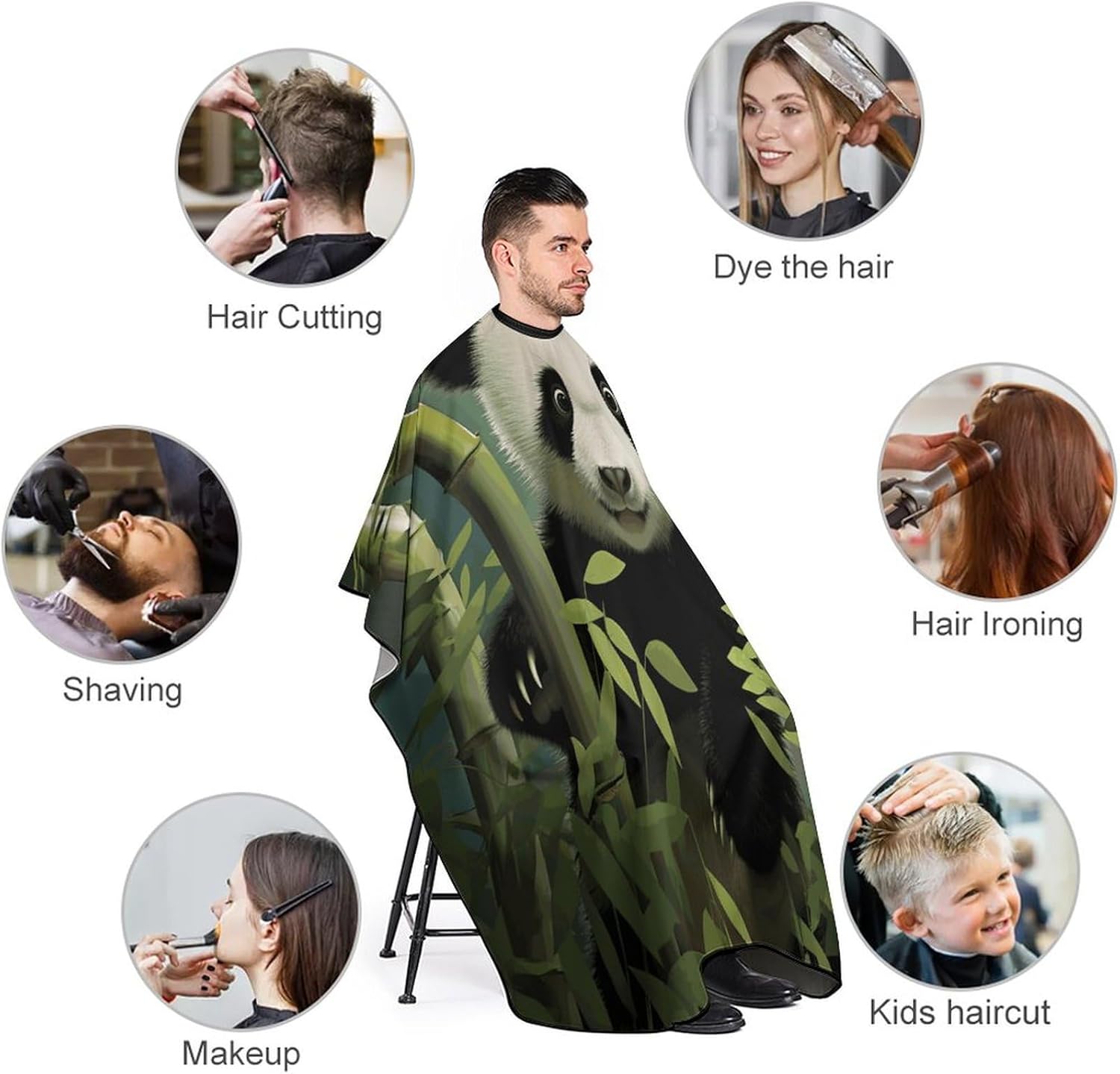 Curious Baby Panda Apron for Women Men,Barber Cape with Adjustable Snap Closure,Hair Cutting Cape,66.9 X 56.7 Inches for Hair Dye, Comb-out, Styling, Shampoo