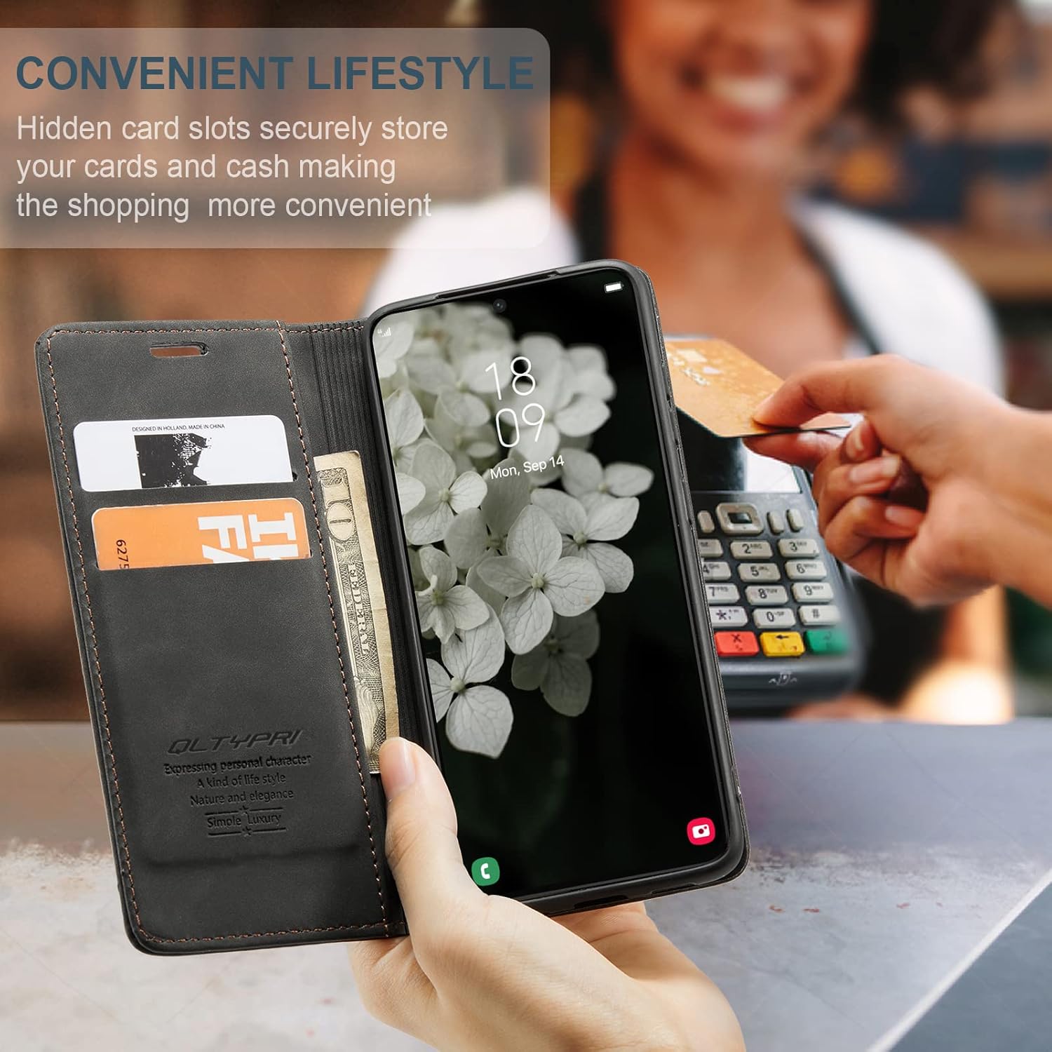 QLTYPRI Case for Samsung Galaxy S23 Plus, Vintage PU Leather Wallet Case Card Slot Kickstand Magnetic Closure Shockproof Flip Folio Cover for Samsung Galaxy S23 Plus - Black - Image 6