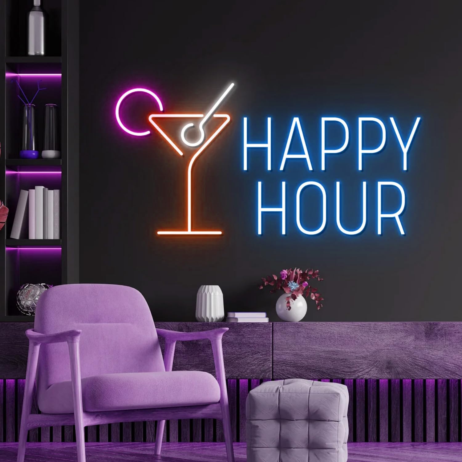 Happy Hour Neon Sign Always Happy Hour Neon Sign，Bar Pub Wall Decor Wedding Decor, Party Decoration, LED Neon Light Sign