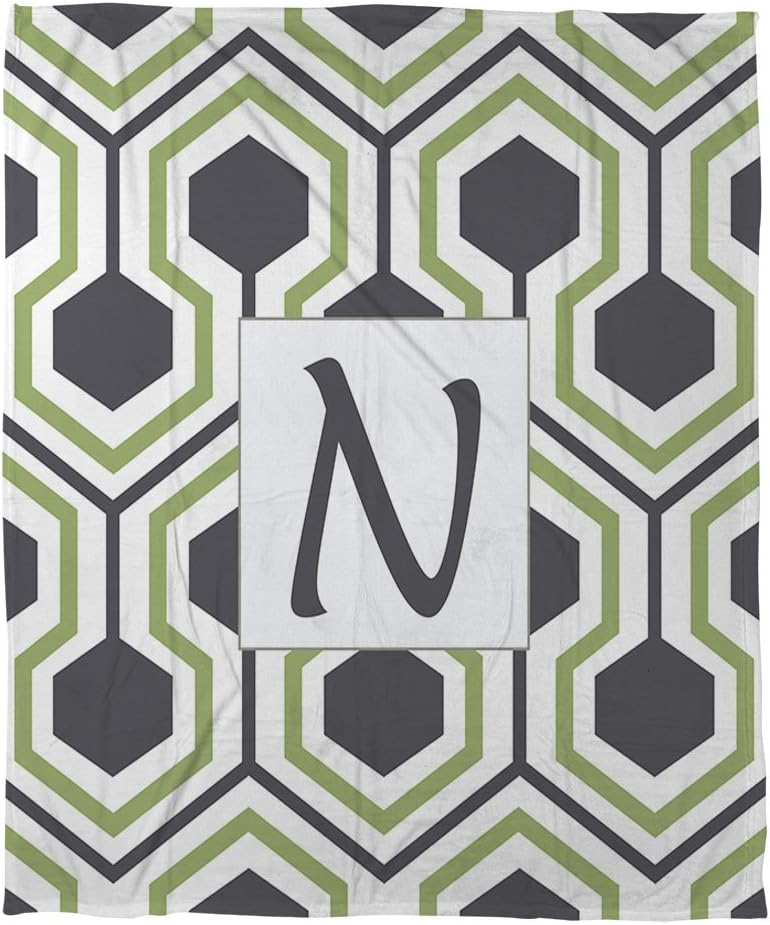 Manual Woodworkers & Weavers Coral Fleece Throw, 30 by 40-Inch, Monogrammed Letter N, Grey Honeycomb
