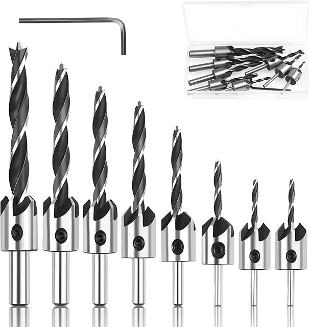 9 PCS Countersink Drill Bit ZoomSky Woodworking Chamfer Counter Bit Set 3/4/5/6/7/8/10mm Steel Carpentry Reamer with Hex Wrench for Plastic Wood DIY Wood
