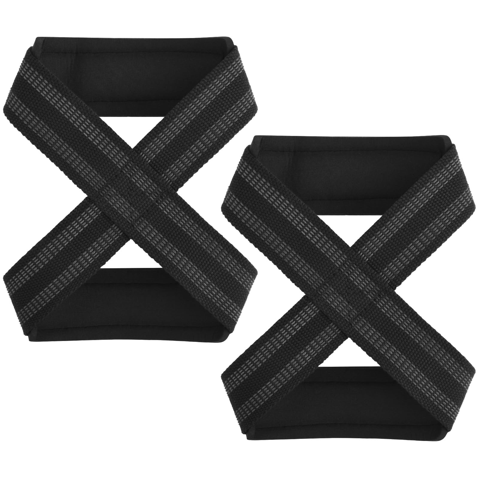 Easecos 2 Pcs Figure 8 Lifting Straps Heavy Duty Weight Lifting Wrist Straps, Padded Deadlift Straps for Gym Deadlift, Powerlifting, Cross Training, Barbell Row, Pull-ups Gym Fitness Strap (Black, Large)