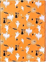 Jwssor Halloween Tissue Paper, 20 Sheets Wrapping Paper, 50x30cm Orange Ghost Cat Bat Spider Paper for DIY Crafts