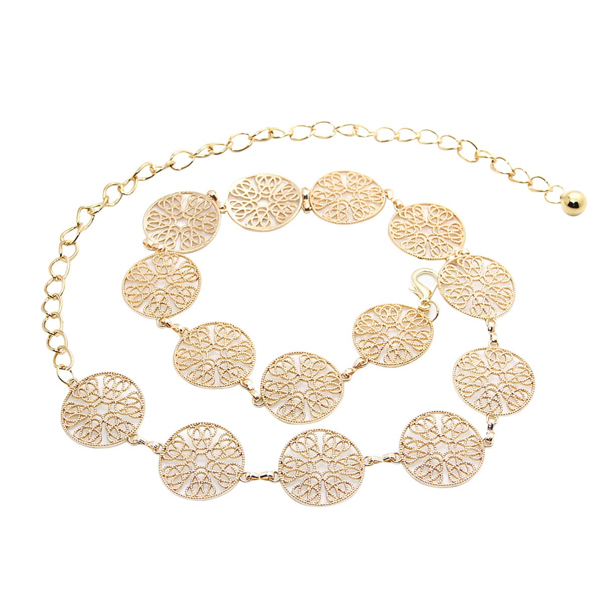 LumiSyne Moda Cinturón De Cadenas Para Mujer Anillo De Metal Tallado Calado Vintage Cadena De Cintura Dorado Plata Hebilla Ajustable Cinturón De Vestir Cadena De Cuerpo