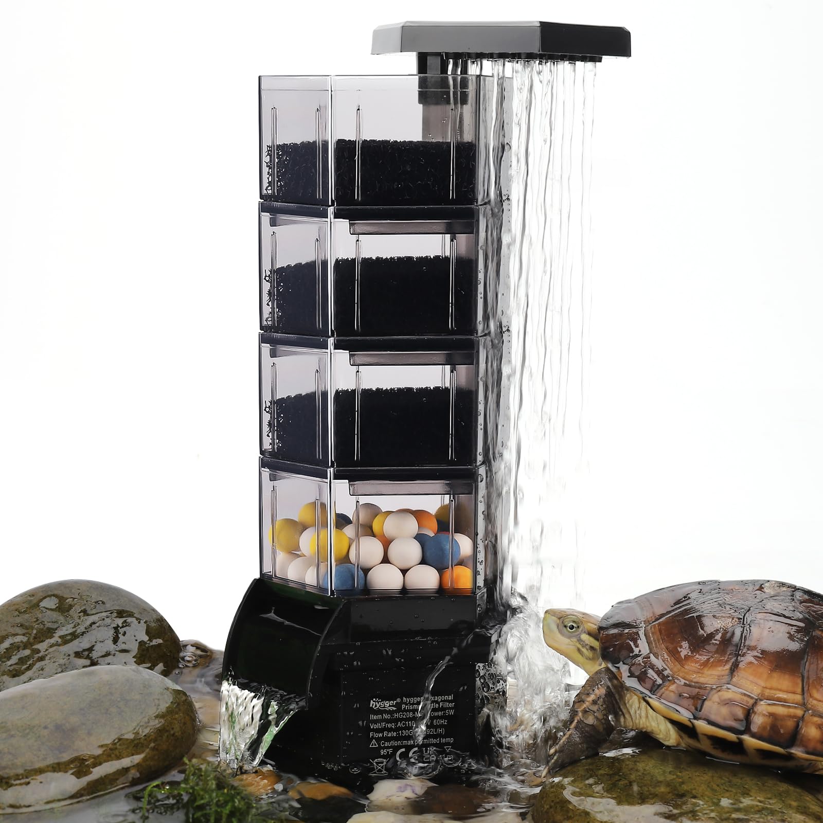 hygger Filtre de réservoir à tortues avec débit réglable pour reptiles et grenouilles : filtre d'aquarium combinable à quatre couches, filtre silencieux de 160 GPH avec média filtrant pour aquarium à