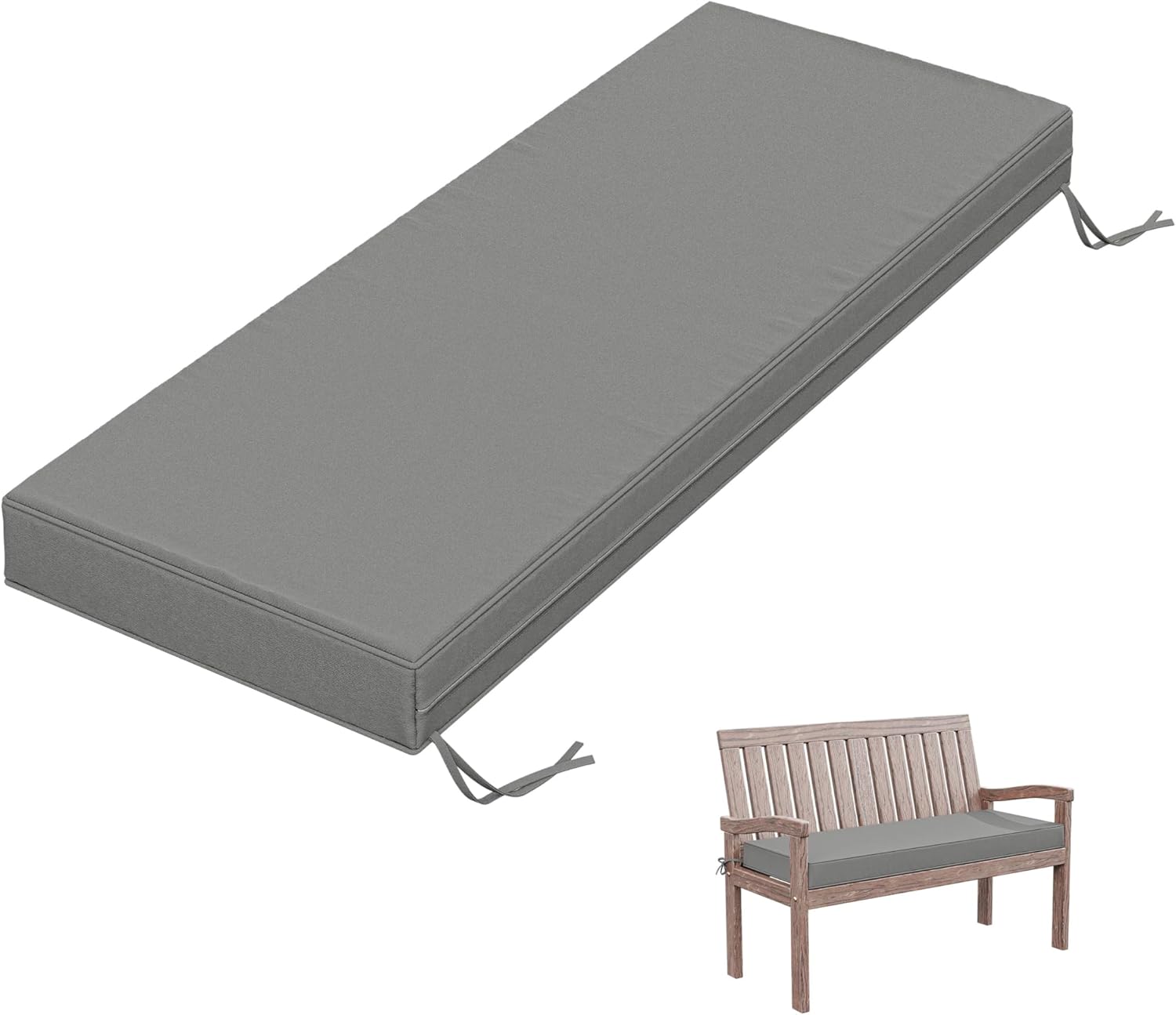 Outdoor Bench Cushion 48×18×3.5 in Thick Waterproof Patio Furniture Cushions, Patio Porch Swing Replacement Seat Pad with Tie Straps and Anti-Slip, for Backyard Garden, Light Grey