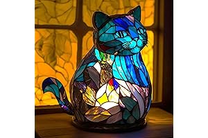 Mmoneyake Stained Glass Kitty Table Lamp