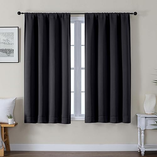 Miniatura 12 de Gwine - Cortinas opacas negras para dormitorio de 84 pulgadas de largo, juego de 2 paneles, cortinas sólidas reductoras de ruido con aislamiento