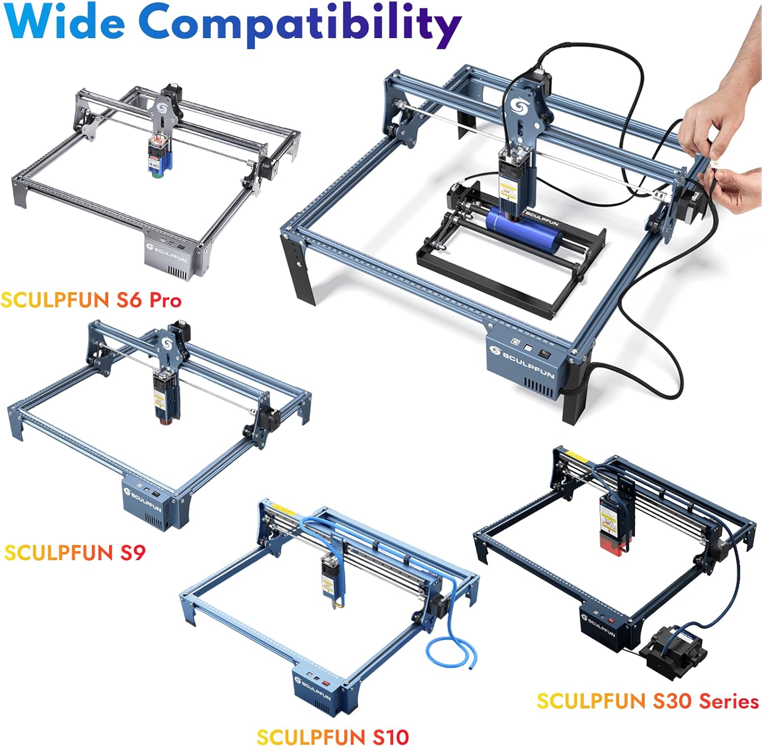 SCULPFUN Laser Rotary Roller, Rotation Auxiliary Kit for Laser Engraver, 360° Auto Rotating Roller for Engraving Cylindrical Objects, Shape Like Bottle Can Pen Cups Lipstick, with 4 Raise Feet