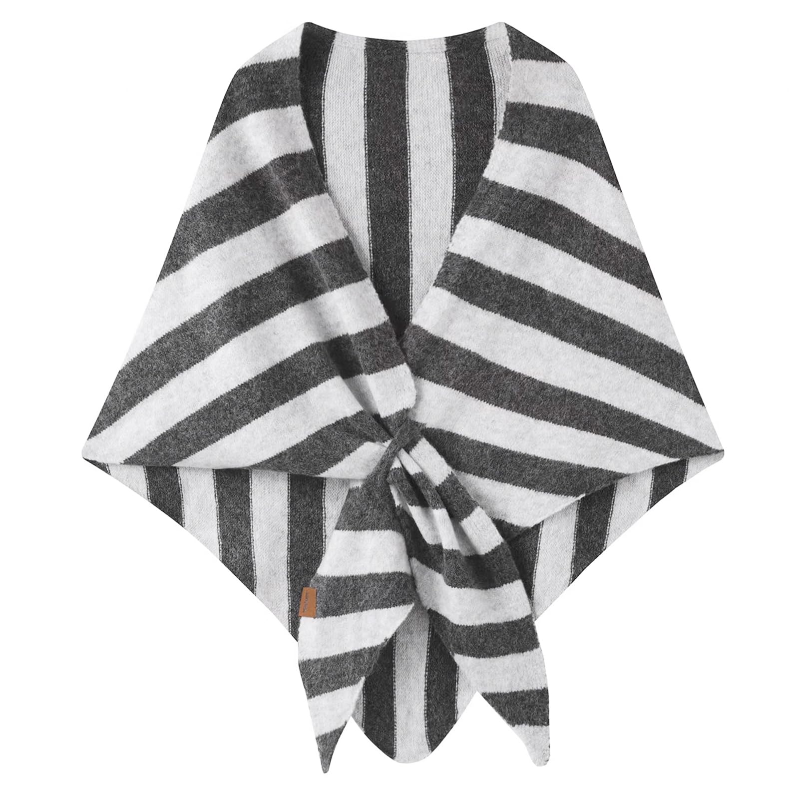 Wocharm Women's Stripe-Grey Pashmina Shawl Wraps, Soft Open Front Poncho Sweater, Knitted Shawls Wool Cashmere Shoulder Top Sweater Shawls Triangle Scarf (Stripe-Grey)