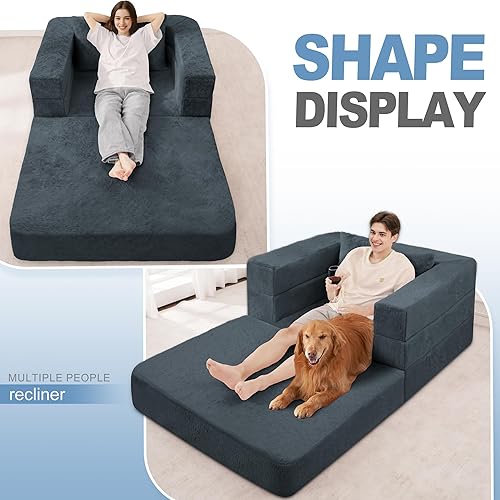 Miniatura 134 de Cama humana gigante para perro, cama 3 en 1 para perro de tamaño humano con funda de piel sintética lavable, cama grande plegable para mascotas con