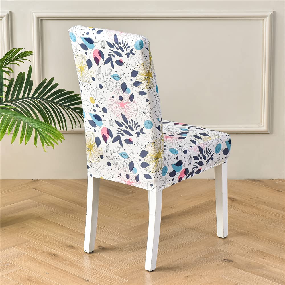 Fundas para sillas de Comedor, Fundas elásticas con Respaldo Alto y Estampado Combinado, Cubiertas extraíbles y Lavables para hoteles, Banquetes y Eventos,Principios de Verano,Paquete de 4