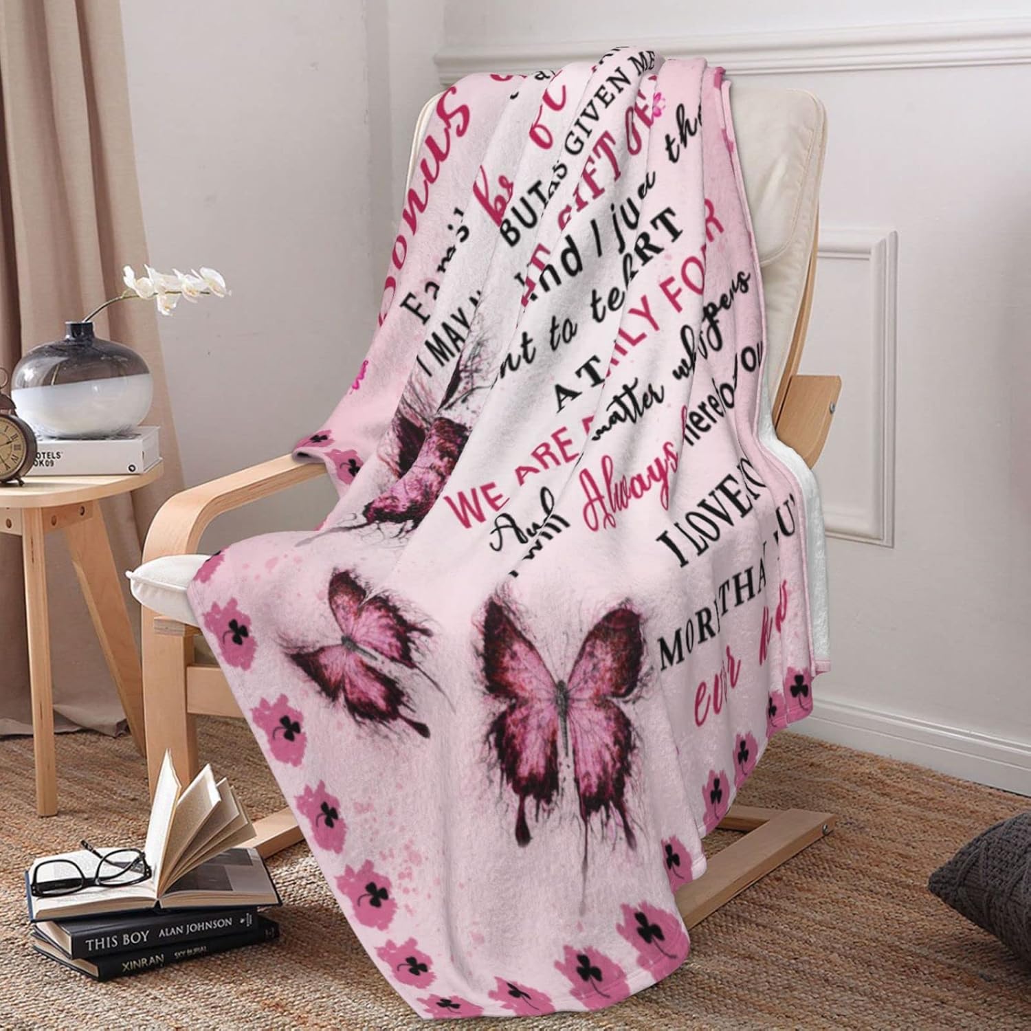 Butterfly Bonus Daughter Blanket - Bonus Daughter Gifts - Step & Unbiological Daughters Gifts from Stepmom Stepdad - Gift for Birthday, Graduation, Christmas, Soft Flannel Throw Blanket, 60"x50" - Image 5