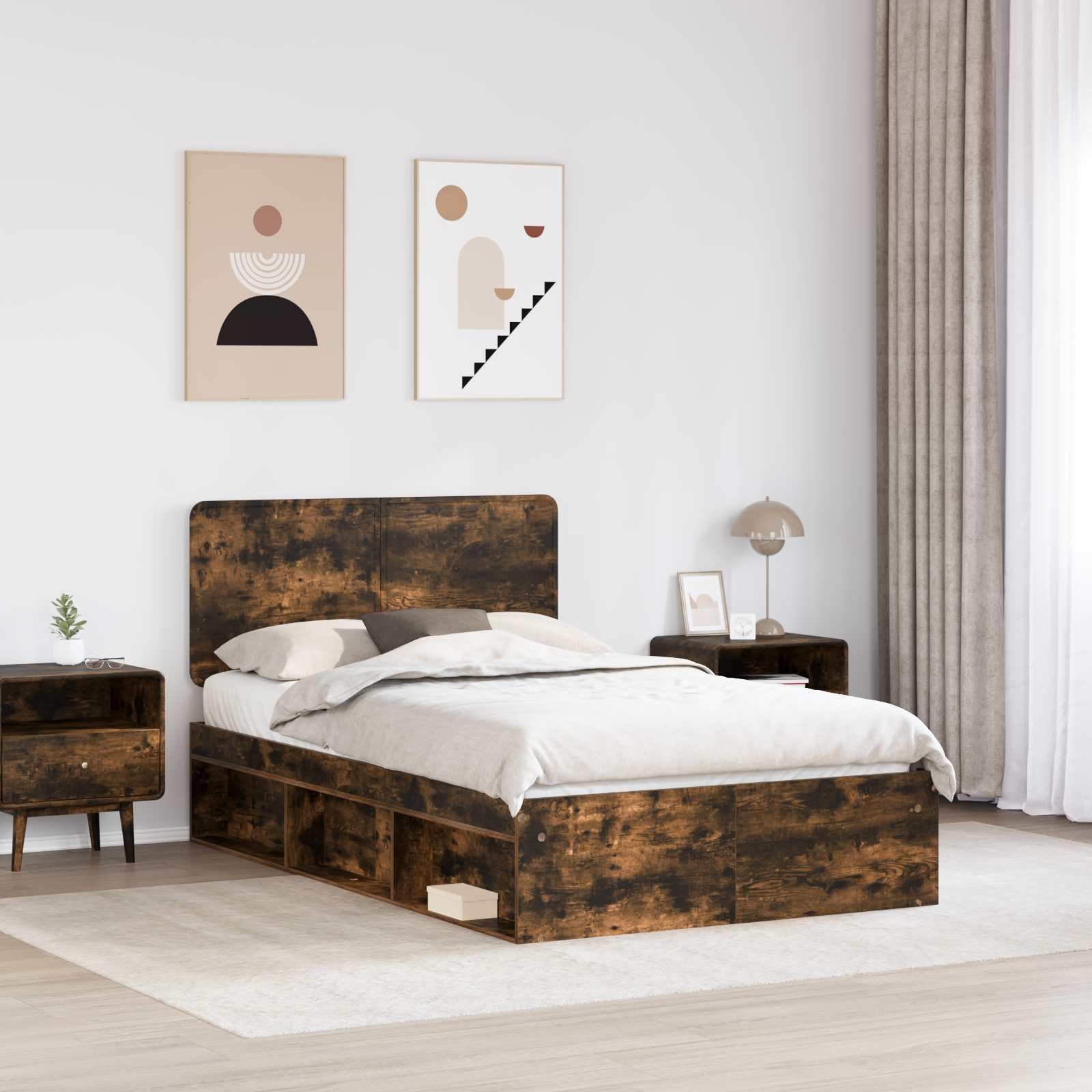 lite drewno sosnowe nowoczesna rama łóżka Dąb wędzony 120 x 200 cm brązowy