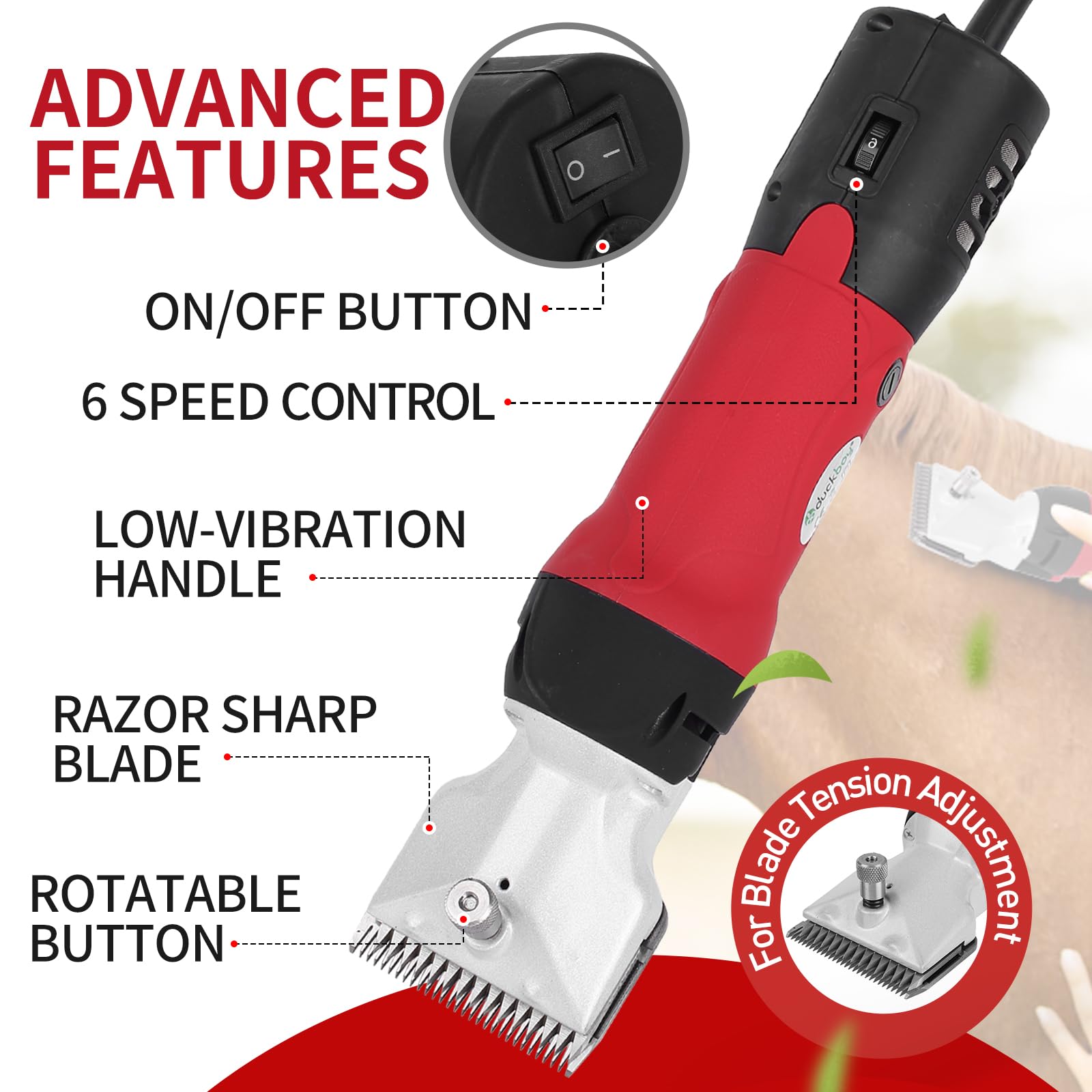 Heavy Duty Horse Clippers - 600W 6-Speed -2