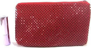Cosmetic Bag with Zipper,Travel Makeup Pouch,Metal Mesh Portable for Girls Women (Red)