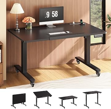 SEDETA 47 x 24 Inches Electric Standing Desk, 180 Tiltable Mobile Rising Computer Desk Height Adjustable with Wheels for Drawing/Writing/Gaming/Study/Home Office/Small Space, Black