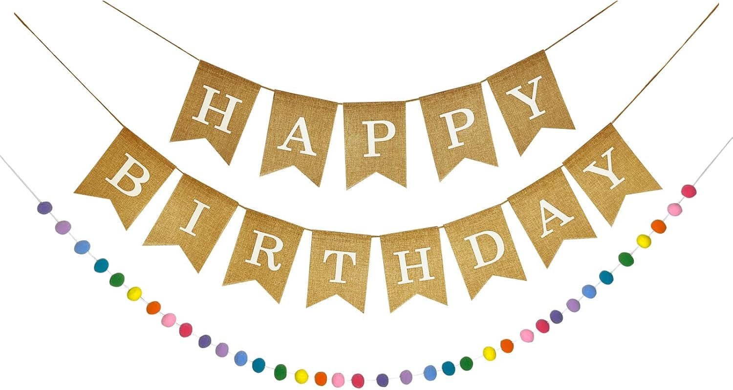 Custom Banner Kit, 97 Burlap Flags, BLACK Pre Printed Letters & Numbers, 120ft Twine String & Needle, DIY Customizable Personalized Banner, Faux Durable Burlap