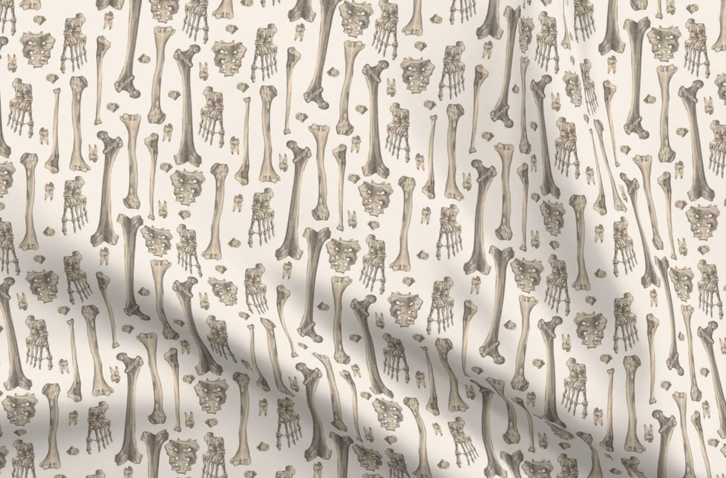 Spoonflower Fabric - Bones Anatomy Skeleton Medicine Pencil Drawing Biology Printed on Organic Cotton Sateen Fabric by The Yard - Sewing Quilting Apparel Home Decor