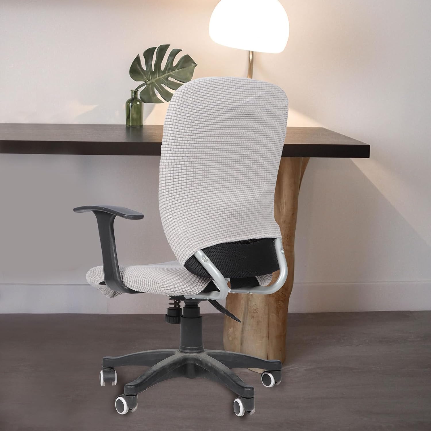 Elastic Split Office Chair Cover Set, Stretch Rotating Computer Chair Seat and Backrest Slipcover, Silver Gray Protective Furniture Cover for Home and Office Use