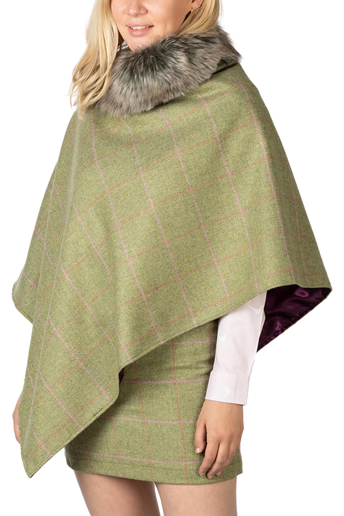 Rydale Ladies Tweed Poncho Womens British Made Wool Ponchos Cape Shawl Country (UK, Alpha, One Size, Regular, Regular, Light Green/Silver)