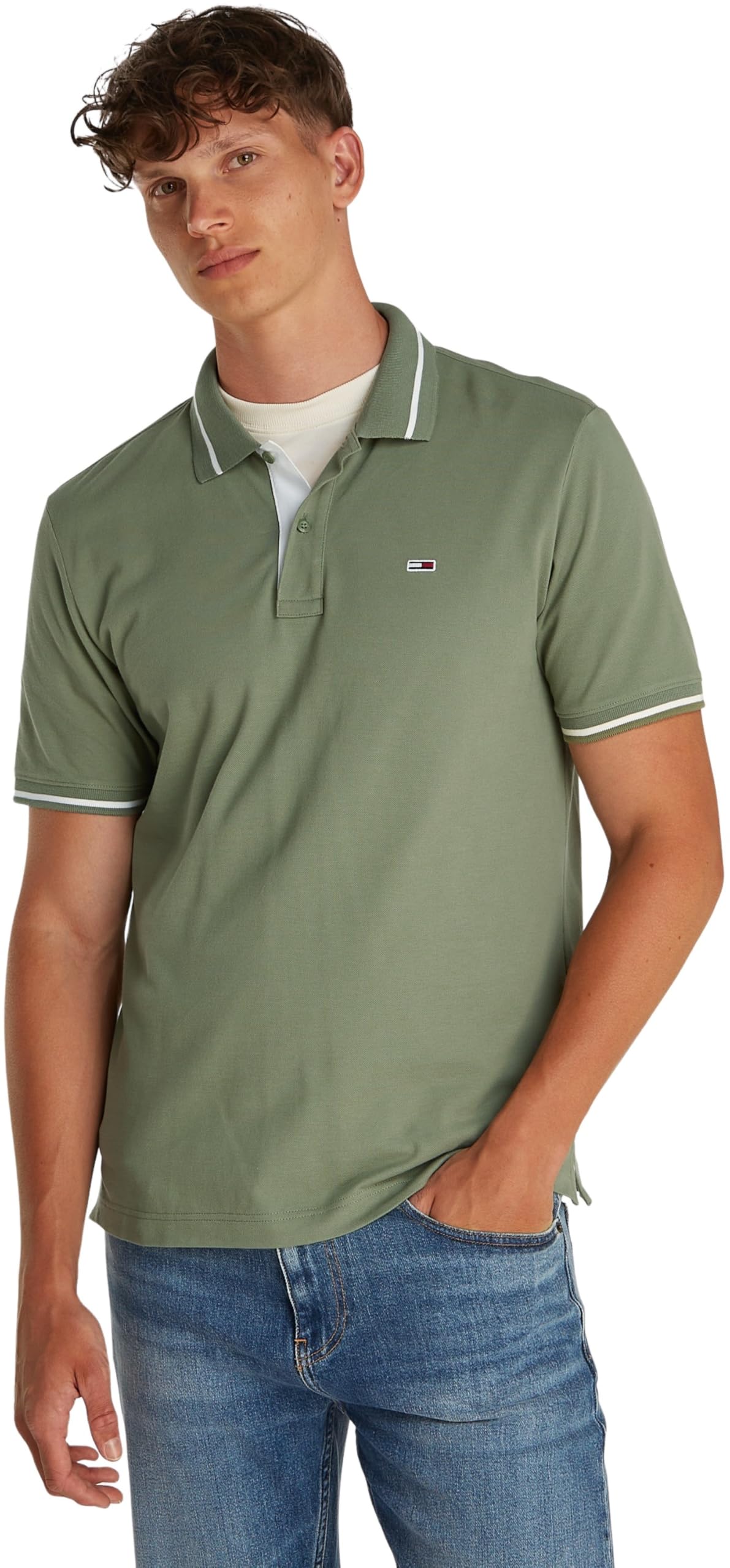 Tommy Jeans Mens TJM Reg Tipped Dm0dm20745 S/S Polo, Green (Aruba Green), S UK
