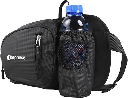 Dotpraise Riñonera de senderismo con soporte para botella de agua, cintura para senderismo con correa ajustable y múltiples bolsillos para caminar,