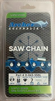 Archer 16" Chainsaw Saw Chain Blade 3/8LP .043 55DL 3/8"-043-55DL Replaces Stihl# 61PMM3 55 Compatible with Oregon 90PX05G R55