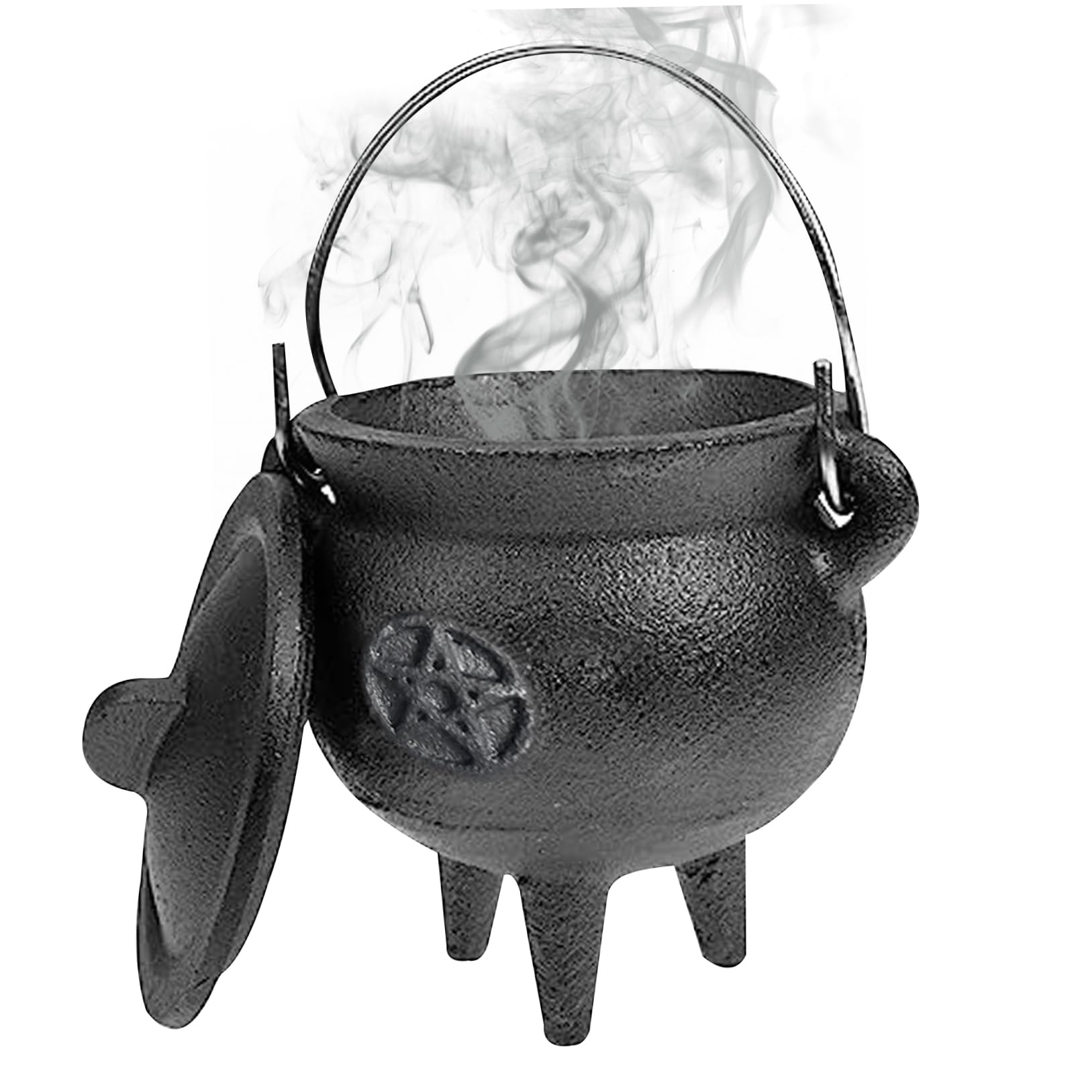 Pineeseatile Cast Iron Cauldron with Lid and Handle Halloween for Decorative Candle Incense Burning, Star, 3.94x2.95x2.95 Inch