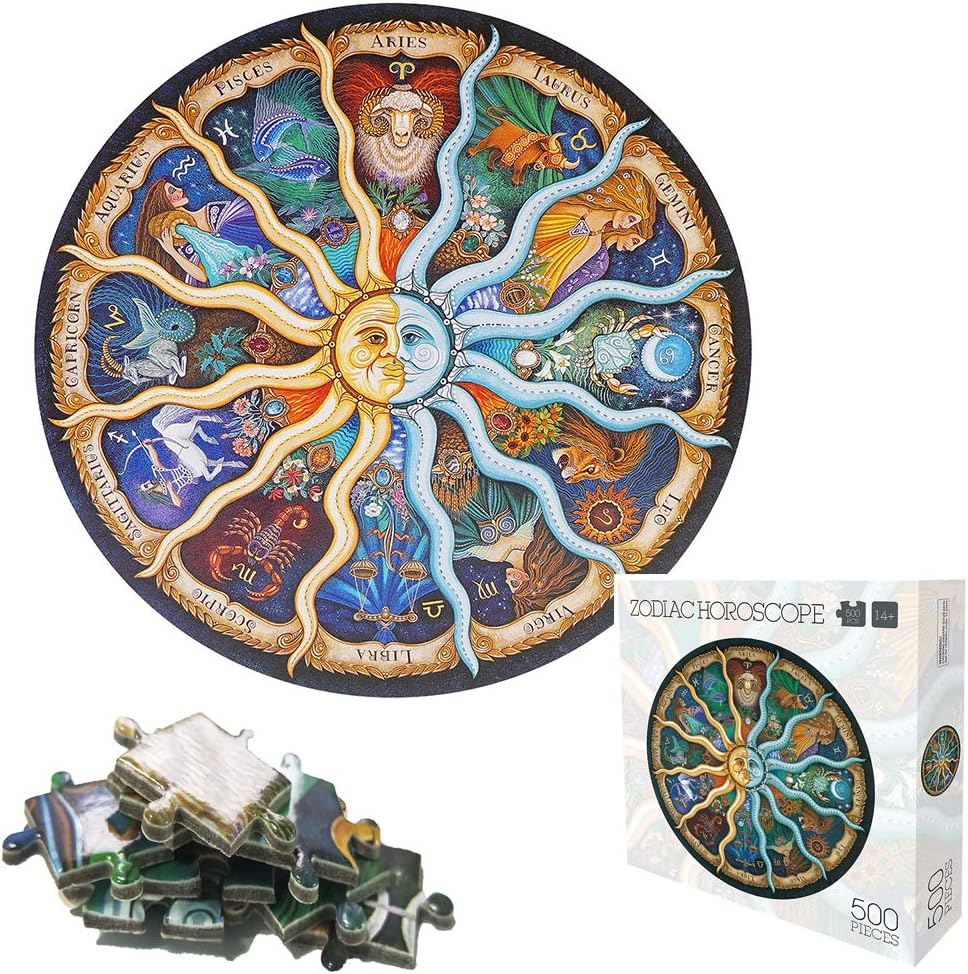 TINYOUTH 500 Pieces Round Puzzle for Adults, 12 Constellations Puzzle, 48 cm/18.90 in 1 mm Cardboard Puzzle - Family Puzzle Reduced Pressure Difficult Puzzle Impossible Puzzle for Adults 14+
