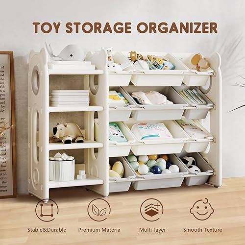 Miniatura 3 de Organizador de almacenamiento de juguetes para niños con 12 contenedores de almacenamiento de juguetes, experimenta una organización de fácil