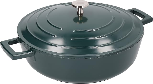 MasterClass Shallow Casserole Dish with Lid, Lightweight Cast Aluminium, Induction Hob and Oven Safe, Hunter Green, 4 Litre/28 cm