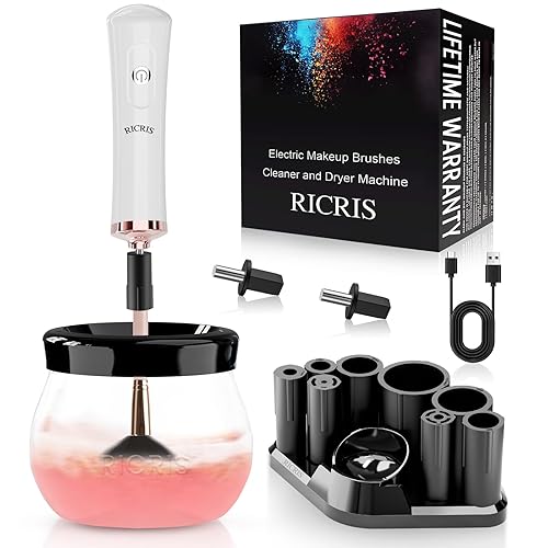 RICRIS Premium Makeup Brush Cleaner Dryer Super-Fast Electric Brush Cleaner Machine Automatic Brush Cleaner Spinner Makeup Brush Tools (White) - White