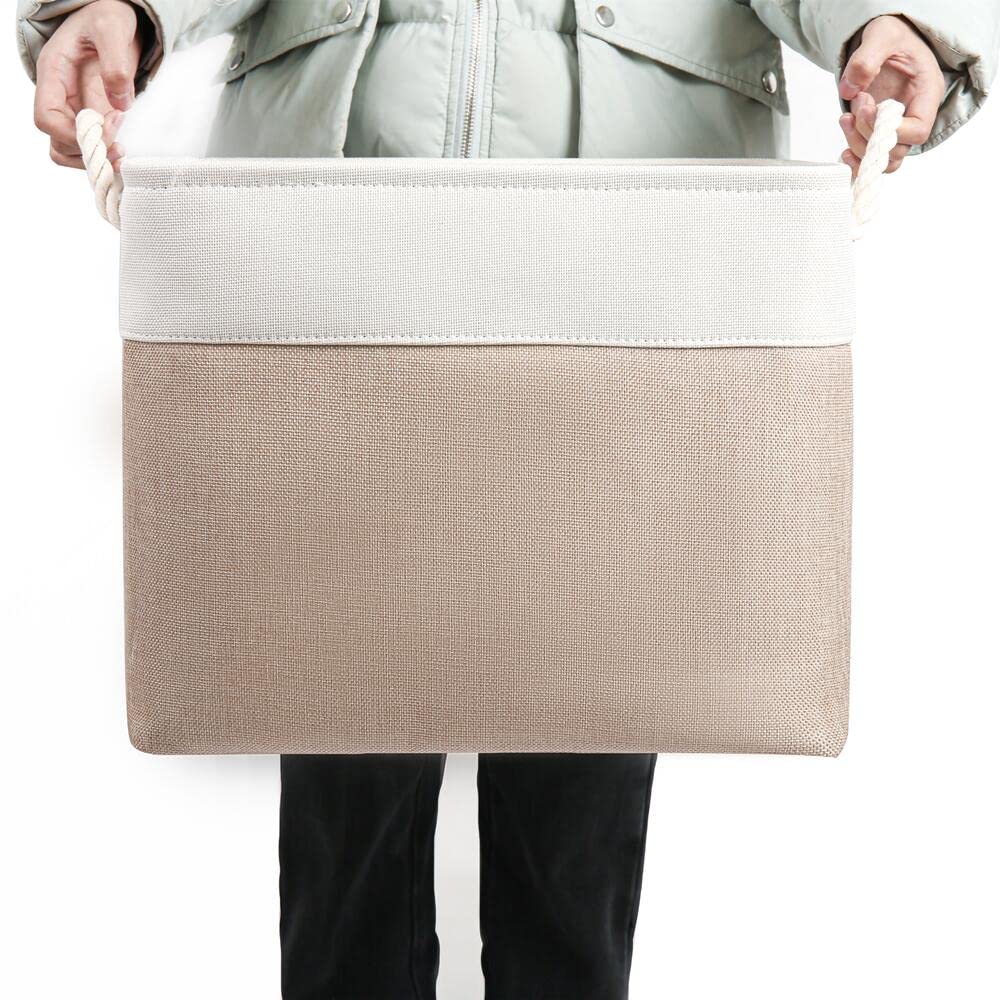 Mangata Scatole per Armadio Tessuto, 33 x 38 x 33cm Scatola Porta oggetti,Cestini in Tessuto di Grandi Dimensioni(Bianco cachi,4 Pack)