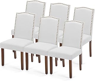 DUMOS Upholstered Dining Chairs，Set of 6 Fabric Dining Room Kitchen Chair with Nailhead Trim and Wood Legs, Modern Side Chairs for Living Light Grey