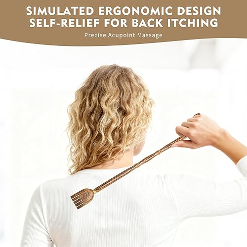 Miniatura 3 de Rascador de espalda con martillo de masaje, 100% madera natural, rascador de espalda tradicional similar a los dedos para adultos, hombres y