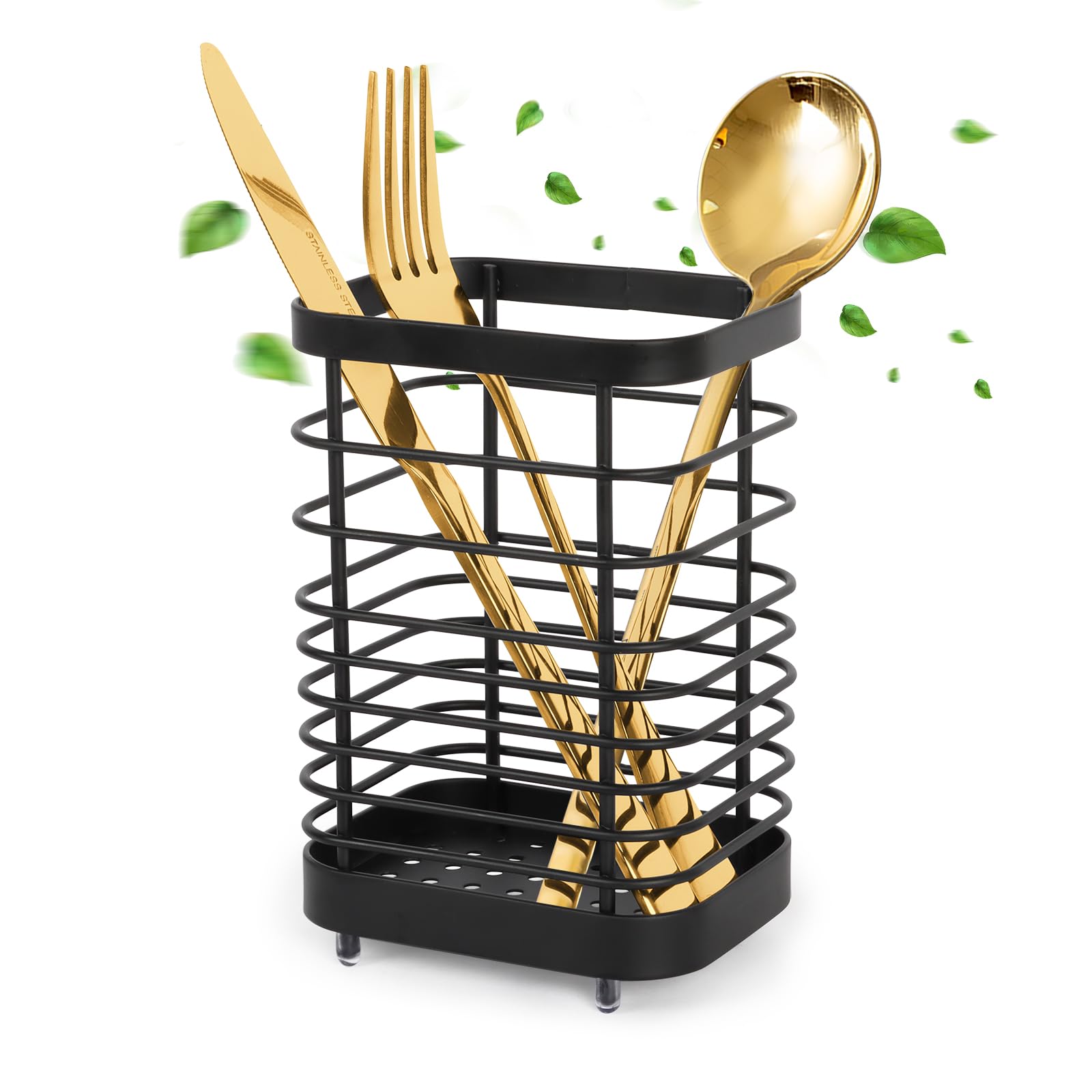 MinicocoUtensil Holder Stainless Steel Kitchen Cutlery Holder, Utensil Organizer for Knife Fork Spoon Chopsticks Storage (Black)