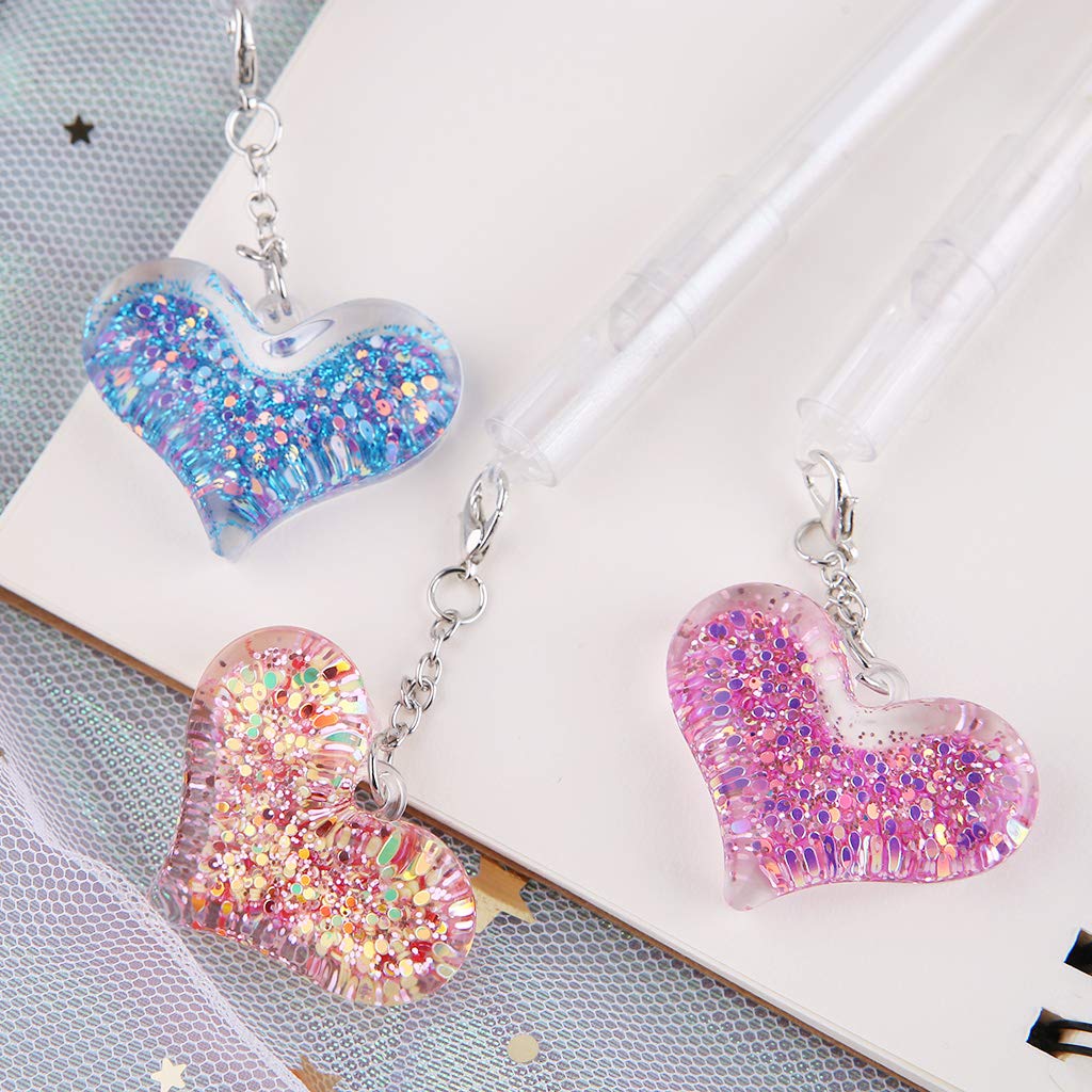 JUNESUN Gel Pen with 0 5mm Point Cartridge Pen Chain Decor Black Ink Shinny Heart Shape Embellishment Stationery — view 6