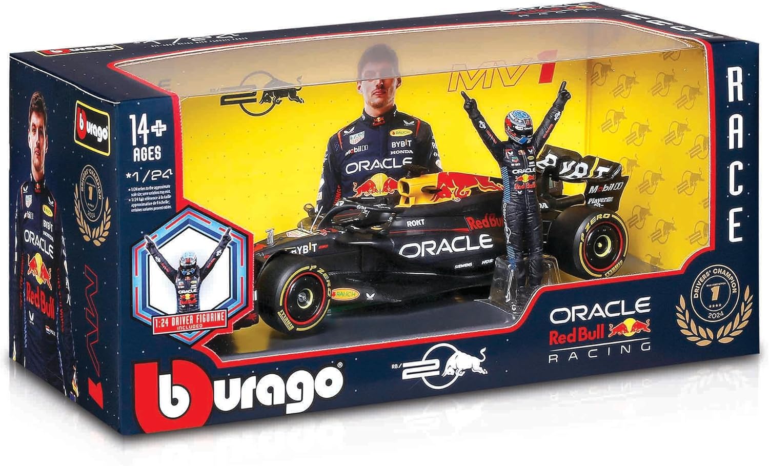 Bburago 1:24 Scale Race Formula Red Bull RB20 Diecast Vehicle with Figure 2024 Verstappen #1